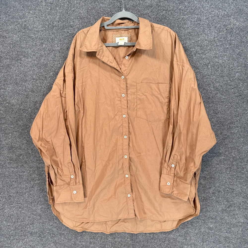 Maeve Button Down Shirt Womens 2X Tan Oversized Cotton Blouse Anthropologie Top